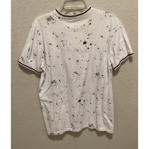 White Splatter Paint Mens T-Shirt With "Savage" Script Design S L - Picture 3 of 4